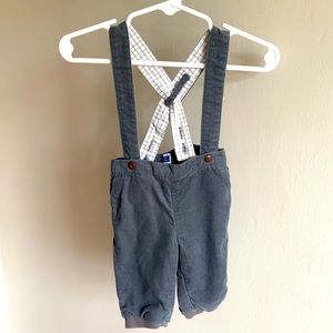 Janie and Jack adorable suspenders gray corduroy pants/knickers size 0-3 months.